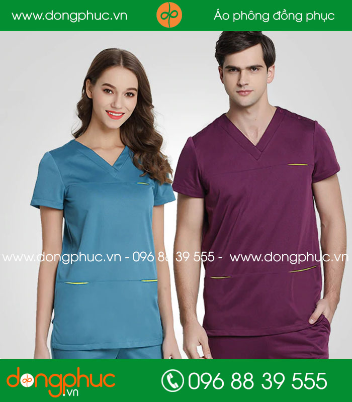 Đồng phục phòng mổ màu xanh và tím